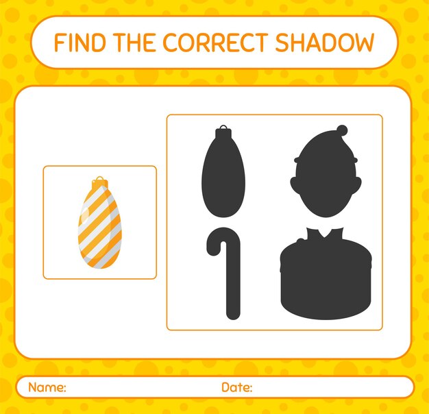 Find the correct shadows game with christmas ornament. worksheet for preschool kids, kids activity sheet