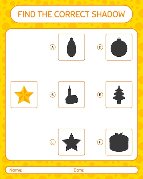 Find the correct shadows game with christmas ornament. worksheet for preschool kids, kids activity sheet