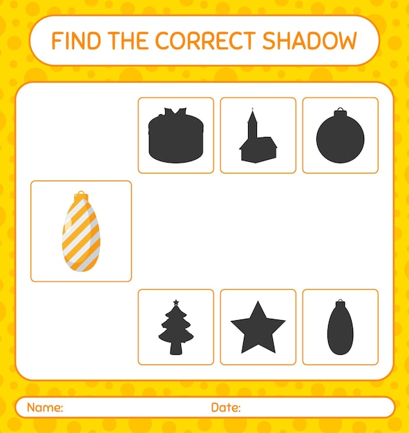 Find the correct shadows game with christmas ornament. worksheet for preschool kids, kids activity sheet