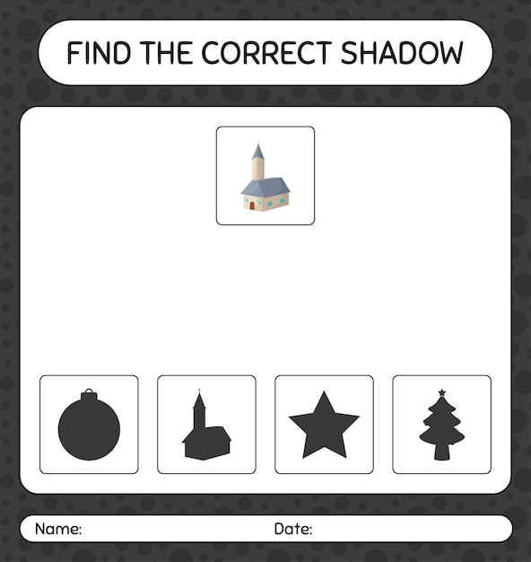 Find the correct shadows game with church. worksheet for preschool kids, kids activity sheet