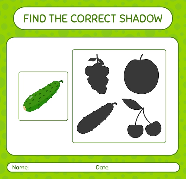 Find the correct shadows game with cucumber. worksheet for preschool kids, kids activity sheet