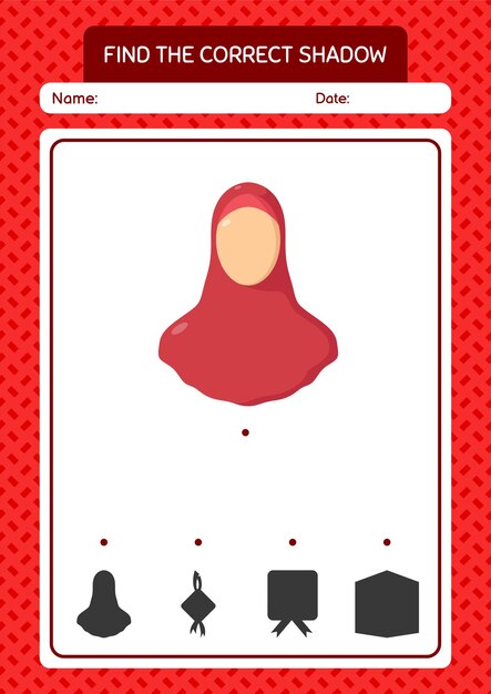 Найдите правильную игру теней с женским мусульманским рабочим листом для детей дошкольного возраста