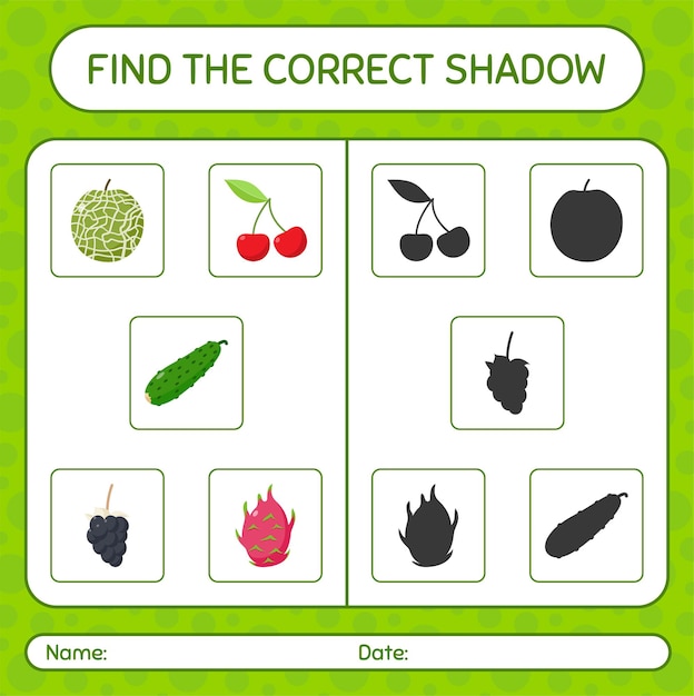 Find the correct shadows game with fruits. worksheet for preschool kids, kids activity sheet