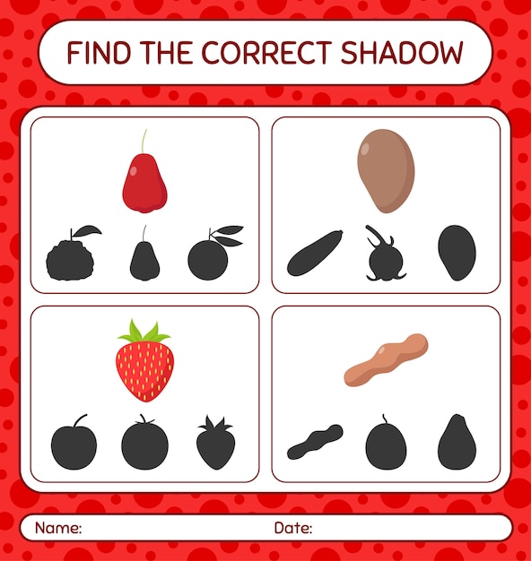 Find the correct shadows game with fruits. worksheet for preschool kids, kids activity sheet