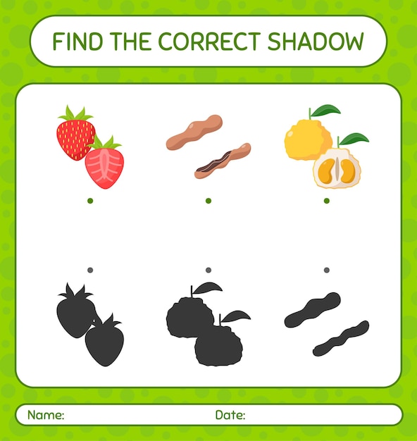 Find the correct shadows game with fruits. worksheet for preschool kids, kids activity sheet