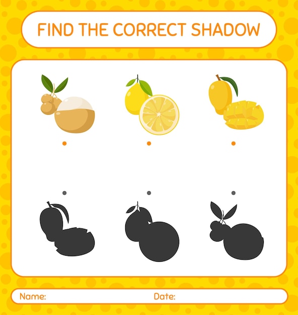 Find the correct shadows game with fruits. worksheet for preschool kids, kids activity sheet