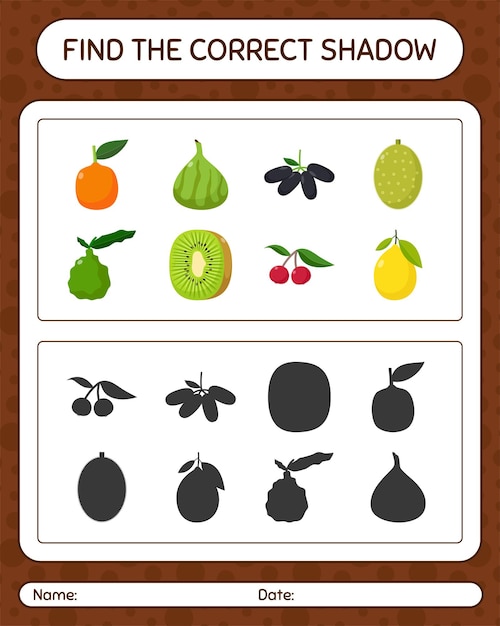 Find the correct shadows game with fruits. worksheet for preschool kids, kids activity sheet