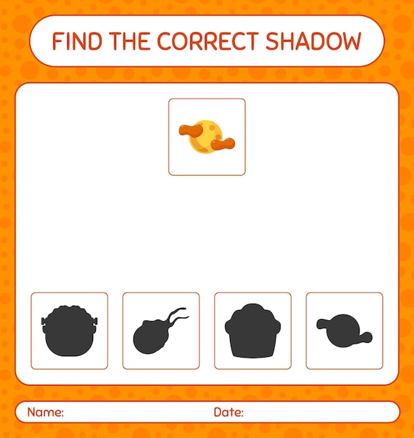 Find the correct shadows game with full moon. worksheet for preschool kids, kids activity sheet