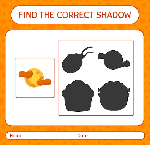 Find the correct shadows game with full moon. worksheet for preschool kids, kids activity sheet