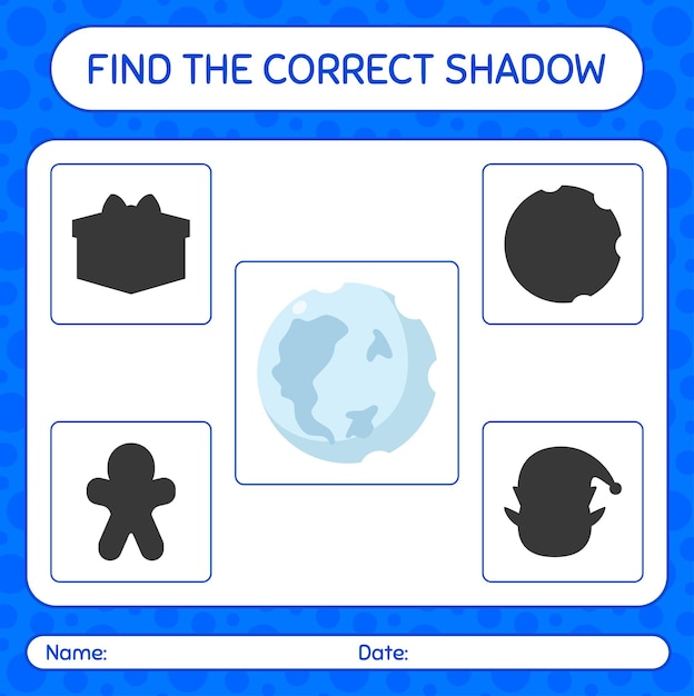 満月の正しい影のゲームを見つけてください。就学前の子供のためのワークシート、子供の活動シート