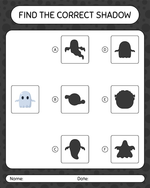 Find the correct shadows game with ghost. worksheet for preschool kids, kids activity sheet