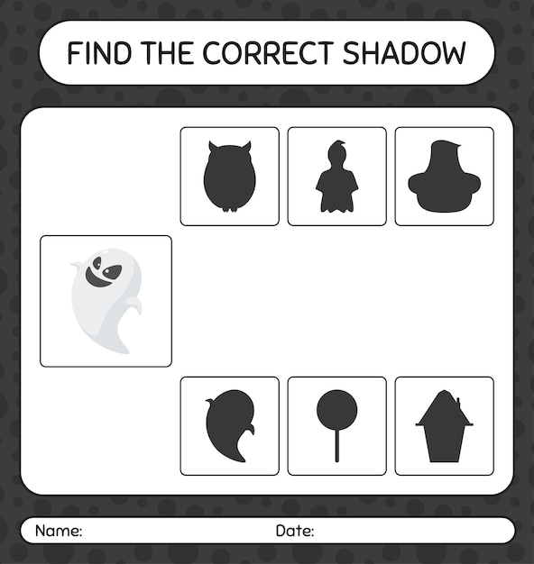 Find the correct shadows game with ghost. worksheet for preschool kids, kids activity sheet