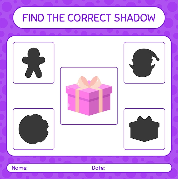 Find the correct shadows game with gift box. worksheet for preschool kids, kids activity sheet