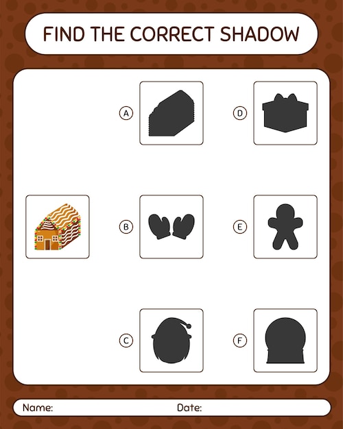 Find the correct shadows game with gingerbread cookie. worksheet for preschool kids, kids activity sheet