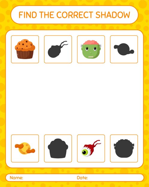 Find the correct shadows game with halloween icon. worksheet for preschool kids, kids activity sheet