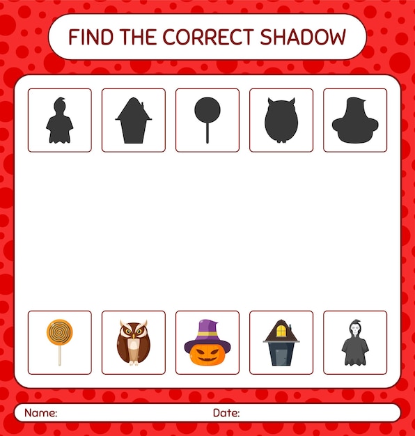 Find the correct shadows game with halloween icon. worksheet for preschool kids, kids activity sheet