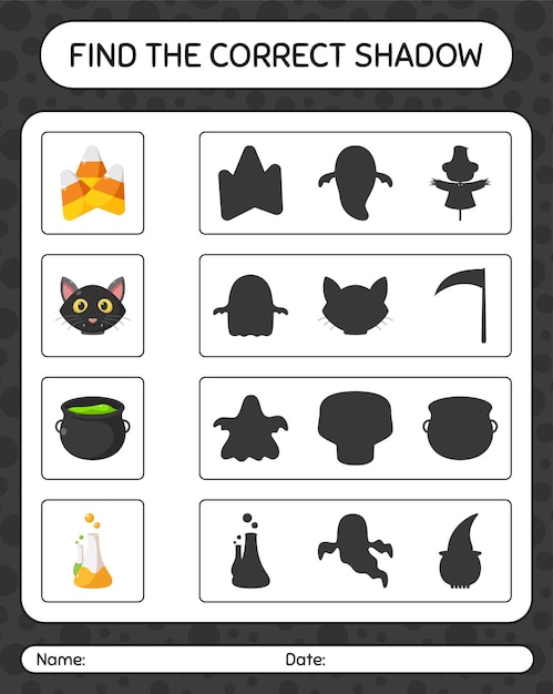 Find the correct shadows game with halloween icon. worksheet for preschool kids, kids activity sheet