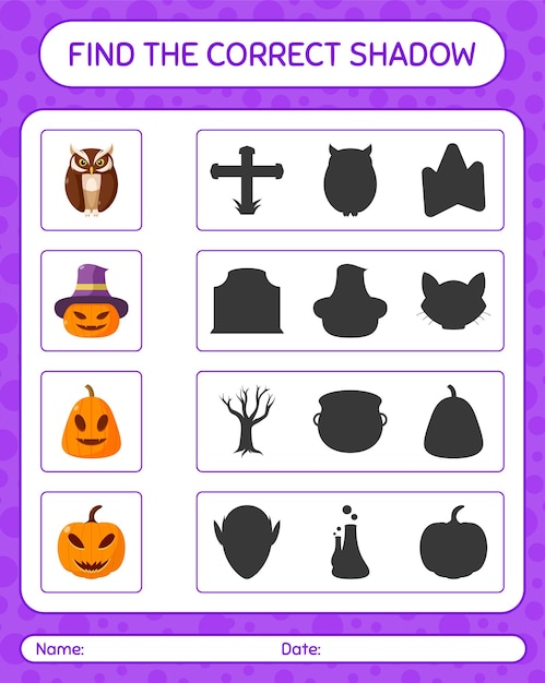 Find the correct shadows game with halloween icon. worksheet for preschool kids, kids activity sheet