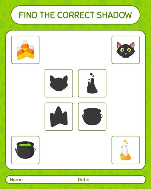 Find the correct shadows game with halloween icon. worksheet for preschool kids, kids activity sheet