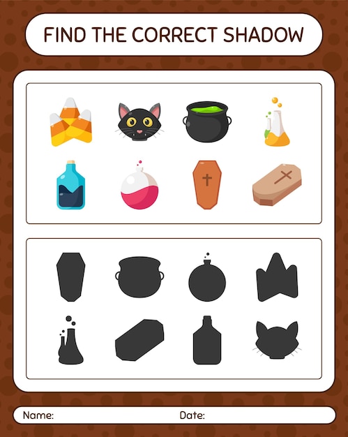 Find the correct shadows game with halloween icon. worksheet for preschool kids, kids activity sheet