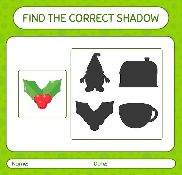 Find the correct shadows game with holly berry. worksheet for preschool kids, kids activity sheet