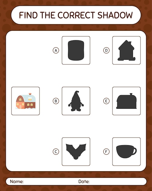 Find the correct shadows game with house. worksheet for preschool kids, kids activity sheet