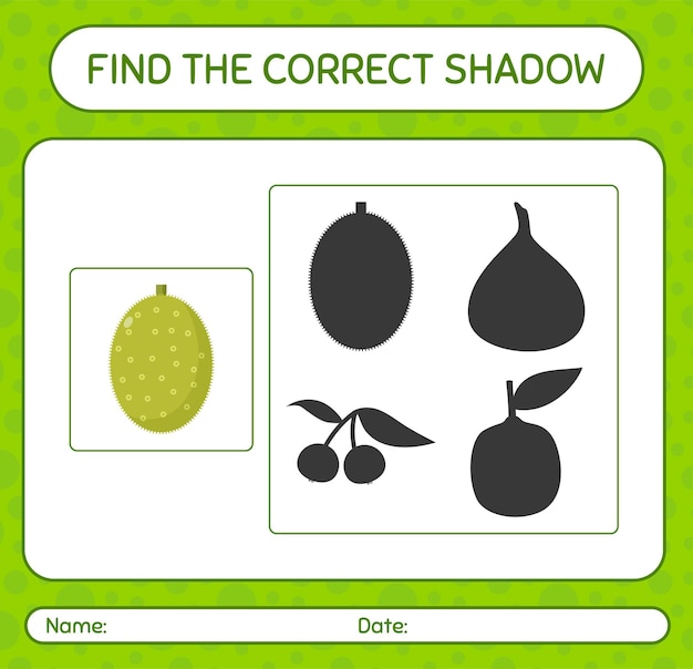 Find the correct shadows game with jackfruit. worksheet for preschool kids, kids activity sheet