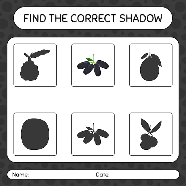 Find the correct shadows game with jambolan. worksheet for preschool kids, kids activity sheet
