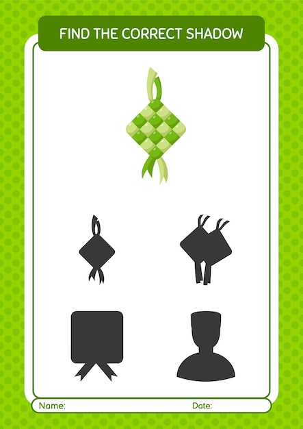 Find the correct shadows game with ketupat worksheet for preschool kids kids activity sheet