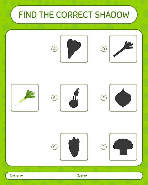 Find the correct shadows game with leek worksheet for preschool kids kids activity sheet