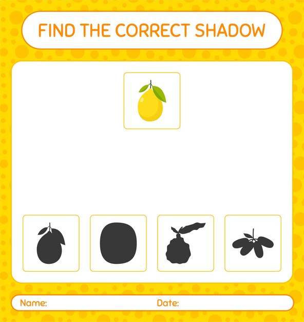 Find the correct shadows game with lemon. worksheet for preschool kids, kids activity sheet