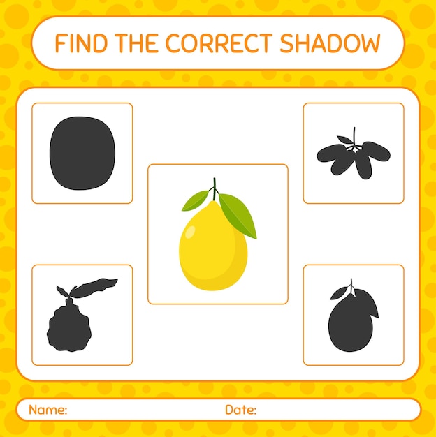 Find the correct shadows game with lemon. worksheet for preschool kids, kids activity sheet