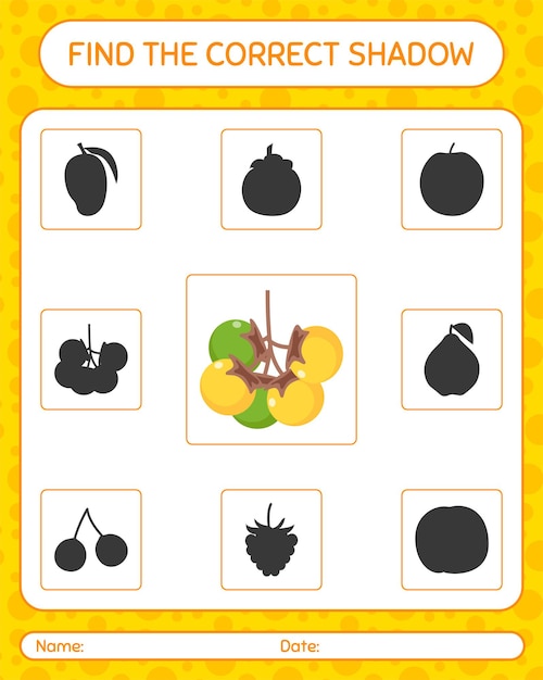 Vector find the correct shadows game with nance. worksheet for preschool kids, kids activity sheet