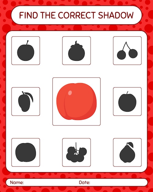 Find the correct shadows game with nectarine. worksheet for preschool kids, kids activity sheet