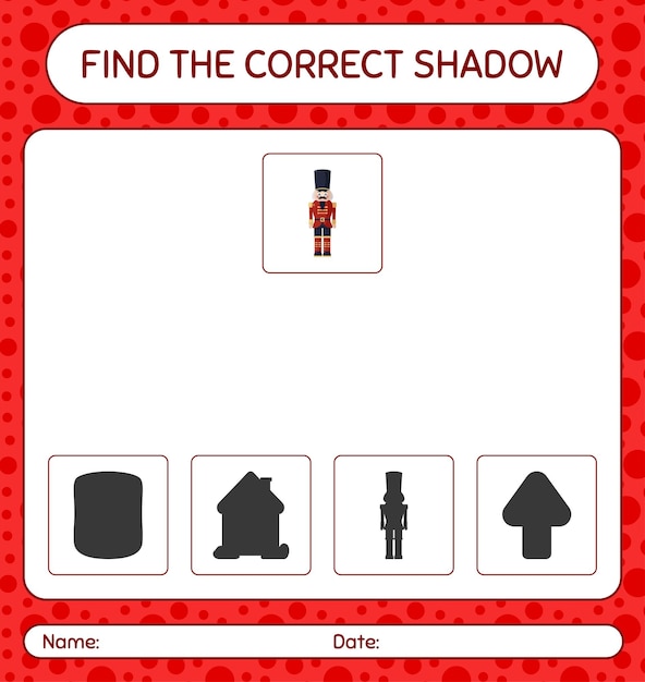 Find the correct shadows game with nutcracker. worksheet for preschool kids, kids activity sheet