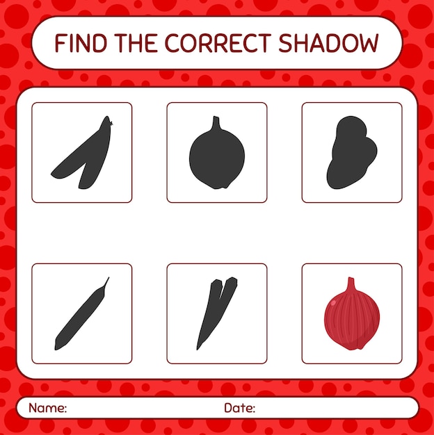 Find the correct shadows game with onion worksheet for preschool kids kids activity sheet