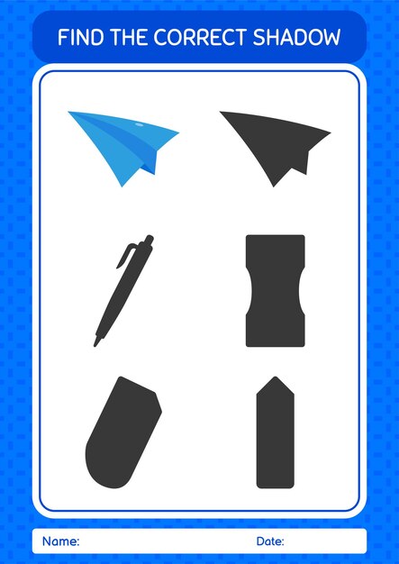 Find the correct shadows game with paper plane worksheet for preschool kids kids activity sheet