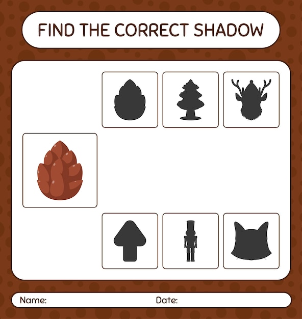 Найдите правильную игру теней с шишкой. рабочий лист для дошкольников, детский лист активности