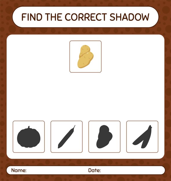 Найди правильную игру теней с картошкой. рабочий лист для детей дошкольного возраста, детский лист активности