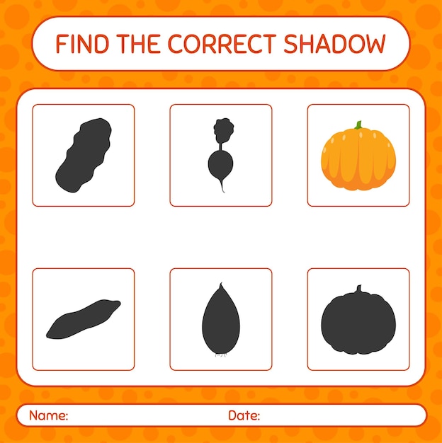 Find the correct shadows game with  pumpkin worksheet for preschool kids kids activity sheet