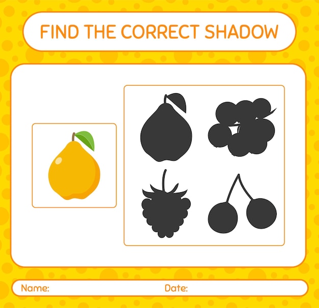 Find the correct shadows game with quince. worksheet for preschool kids, kids activity sheet