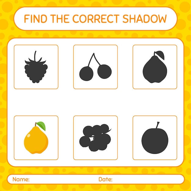 Find the correct shadows game with quince. worksheet for preschool kids, kids activity sheet