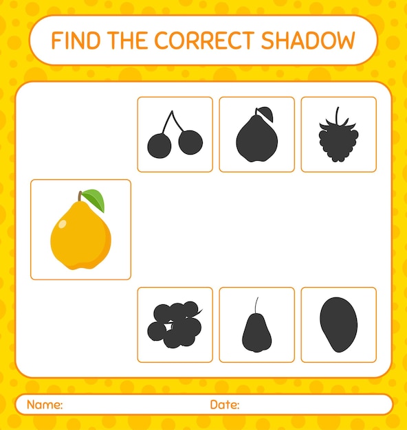 Find the correct shadows game with quince. worksheet for preschool kids, kids activity sheet