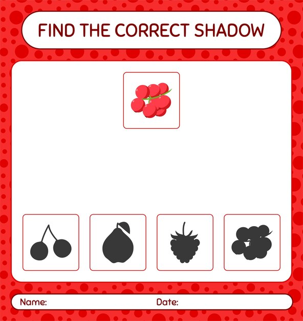Найдите правильную игру теней с Redberry. рабочий лист для дошкольников, детский лист активности