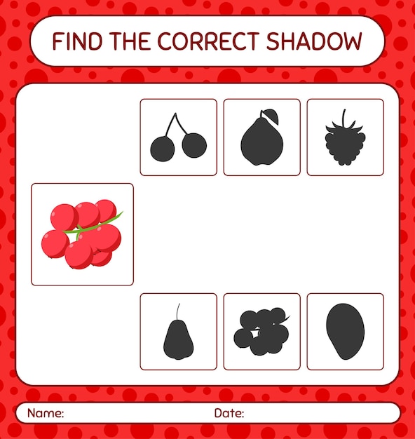 Trova il gioco di ombre corretto con redberry. foglio di lavoro per bambini in età prescolare, foglio di attività per bambini