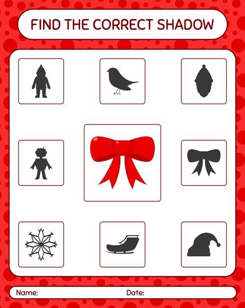 Find the correct shadows game with ribbon. worksheet for preschool kids, kids activity sheet