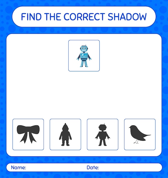 Trova il gioco di ombre corretto con il giocattolo robot. foglio di lavoro per bambini in età prescolare, foglio di attività per bambini