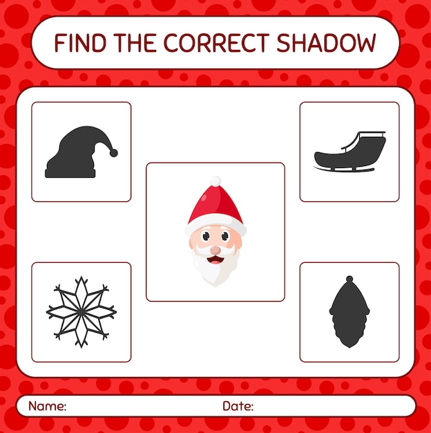 Find the correct shadows game with santa claus. worksheet for preschool kids, kids activity sheet