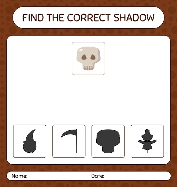 Find the correct shadows game with skull. worksheet for preschool kids, kids activity sheet