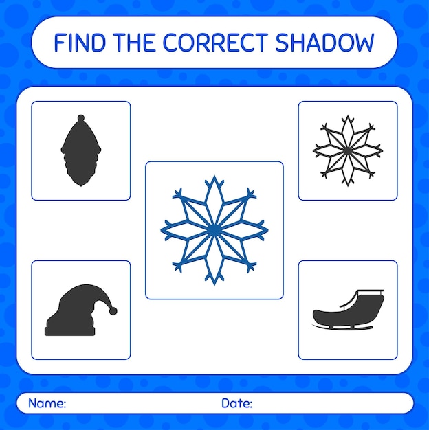 Find the correct shadows game with snowflake. worksheet for preschool kids, kids activity sheet